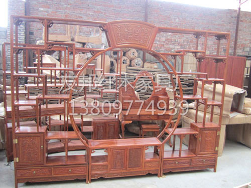 花梨木月亮門博古架